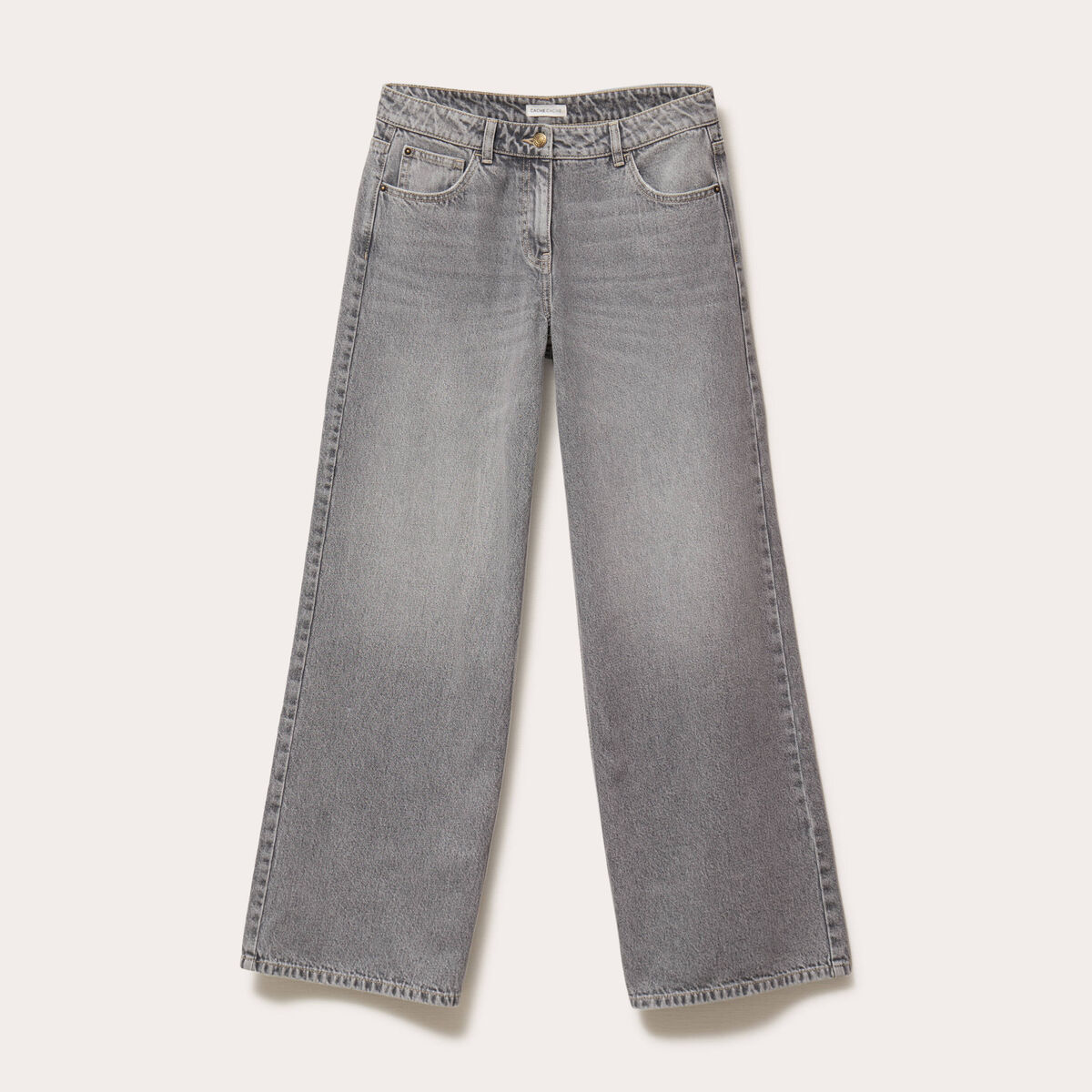 Jean wide leg taille standard denim gris femme