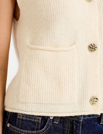 Gilet manches courtes fausse fourrure ecru femme