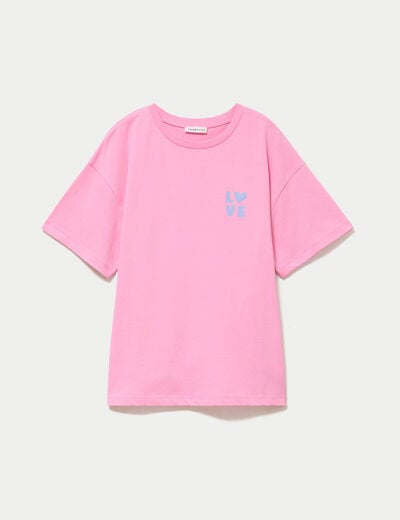 T-shirt droit col rond manches courtes rose corail femme