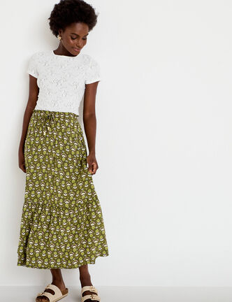 Jupe longue &eacute;vas&eacute;e vert femme