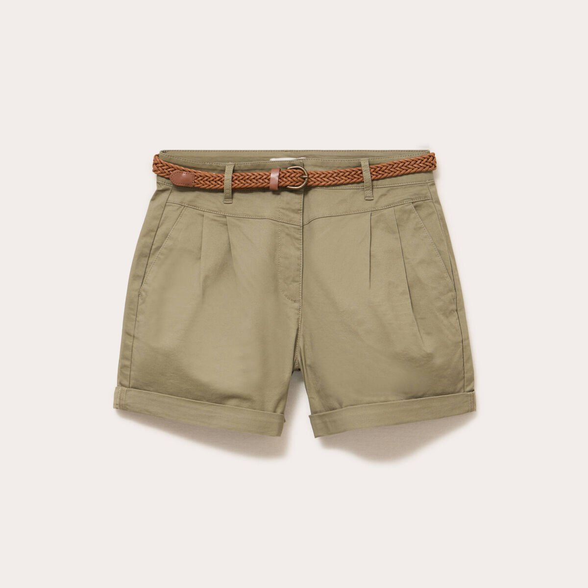 Short chino ceintur&eacute; vert femme