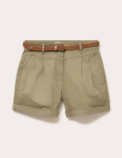 Short chino ceintur&eacute; vert femme