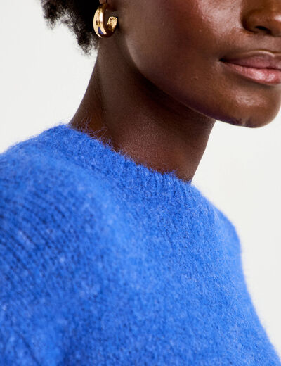 Pull col rond manches courtes bleu electrique femme