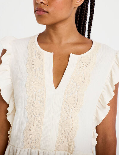 Blouse sans manches col v ecru femme