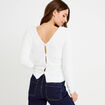 Pull col v manches longues perles ecru femme