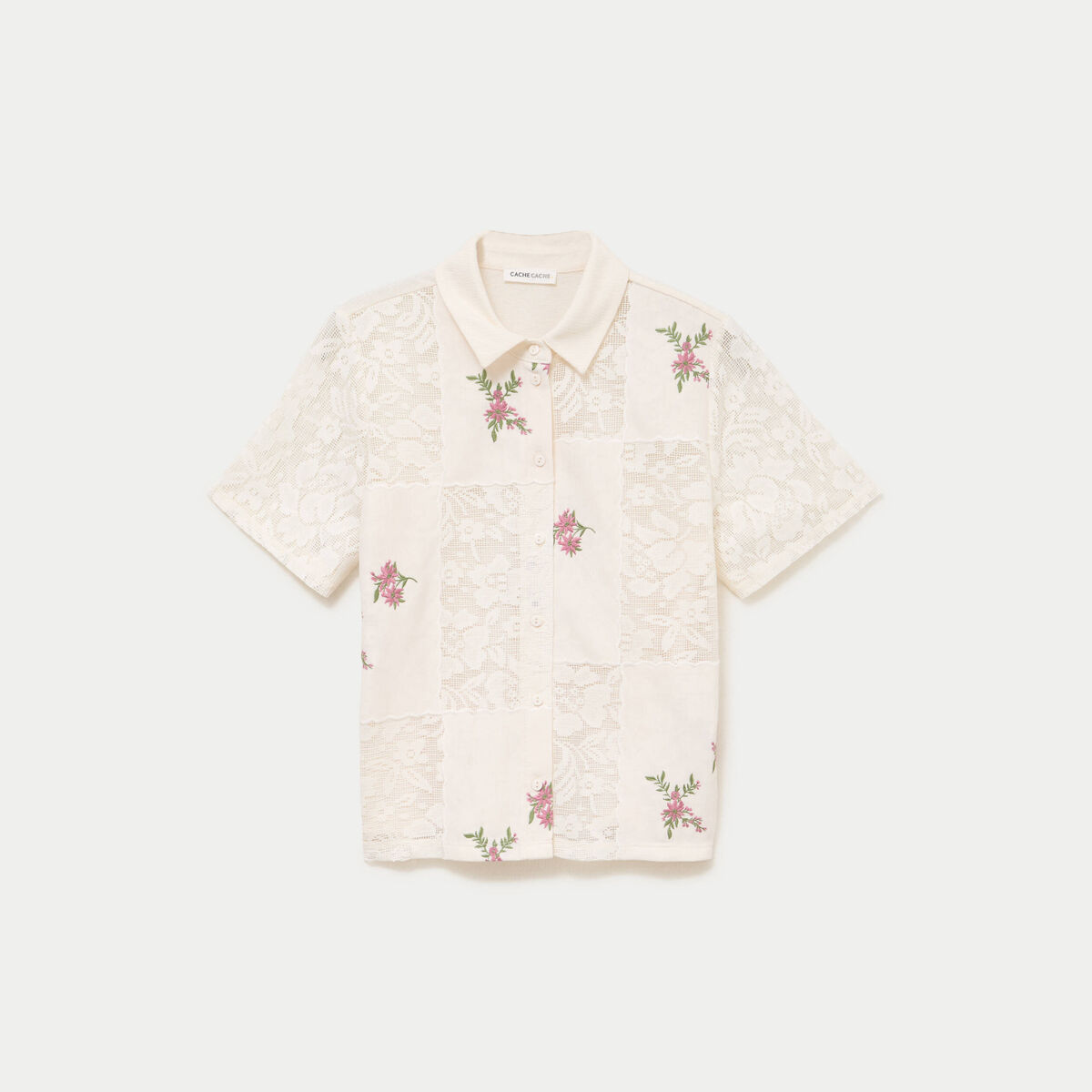 Chemise col chemise manches courtes ecru femme
