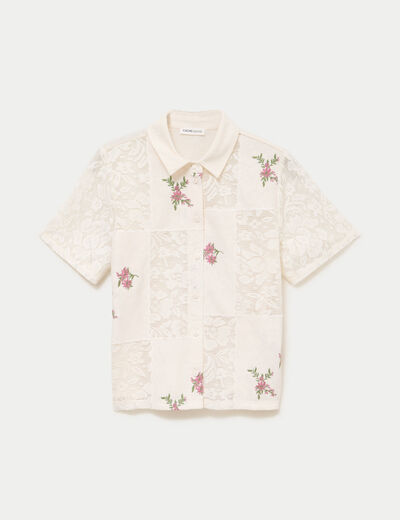 Chemise col chemise manches courtes ecru femme