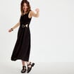 Robe &eacute;vas&eacute;e 3/4 sans manches col rond noir femme