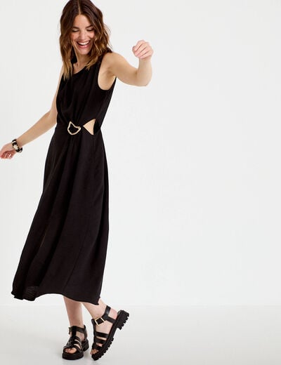 Robe &eacute;vas&eacute;e 3/4 sans manches col rond noir femme