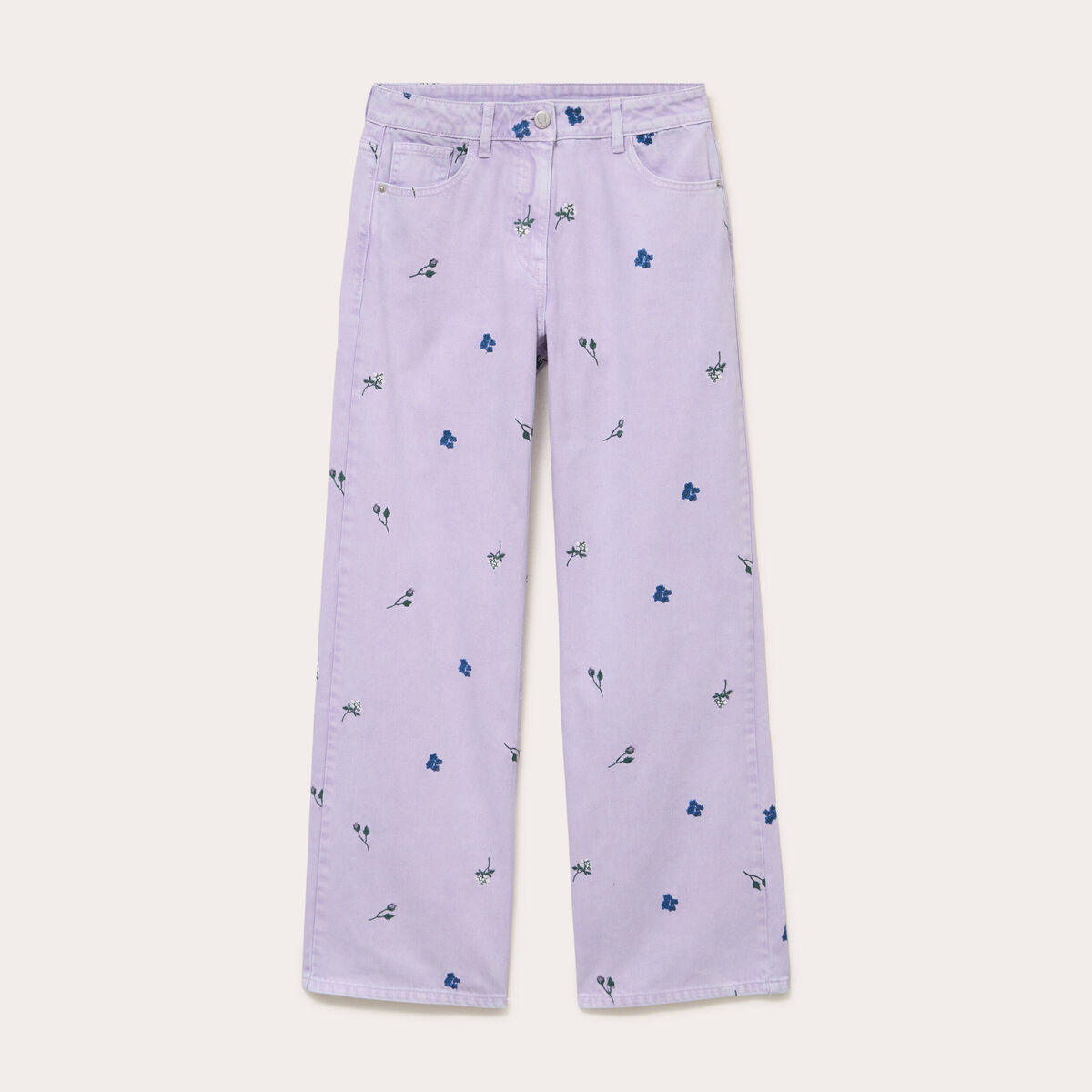 Jean wide leg brod&eacute; Bridgerton mauve femme