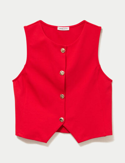 Gilet cintr&eacute; sans manches col v rouge femme