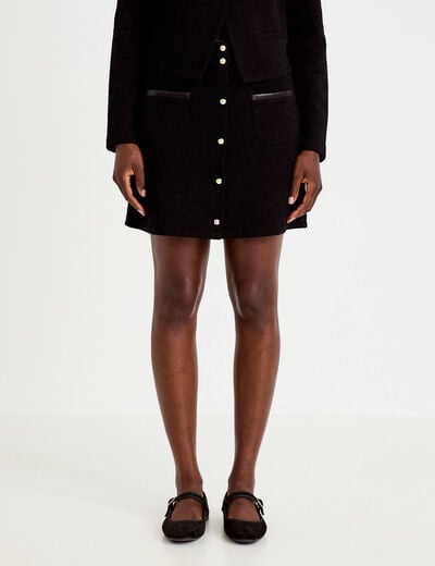 Jupe-short trap&egrave;ze en maille noir femme