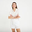 Short pliss&eacute; blanc femme