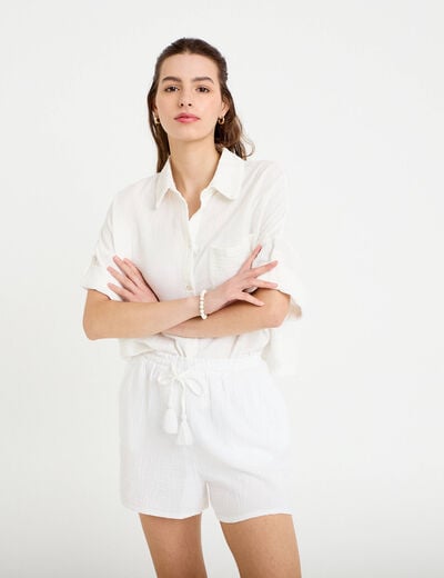 Short pliss&eacute; blanc femme