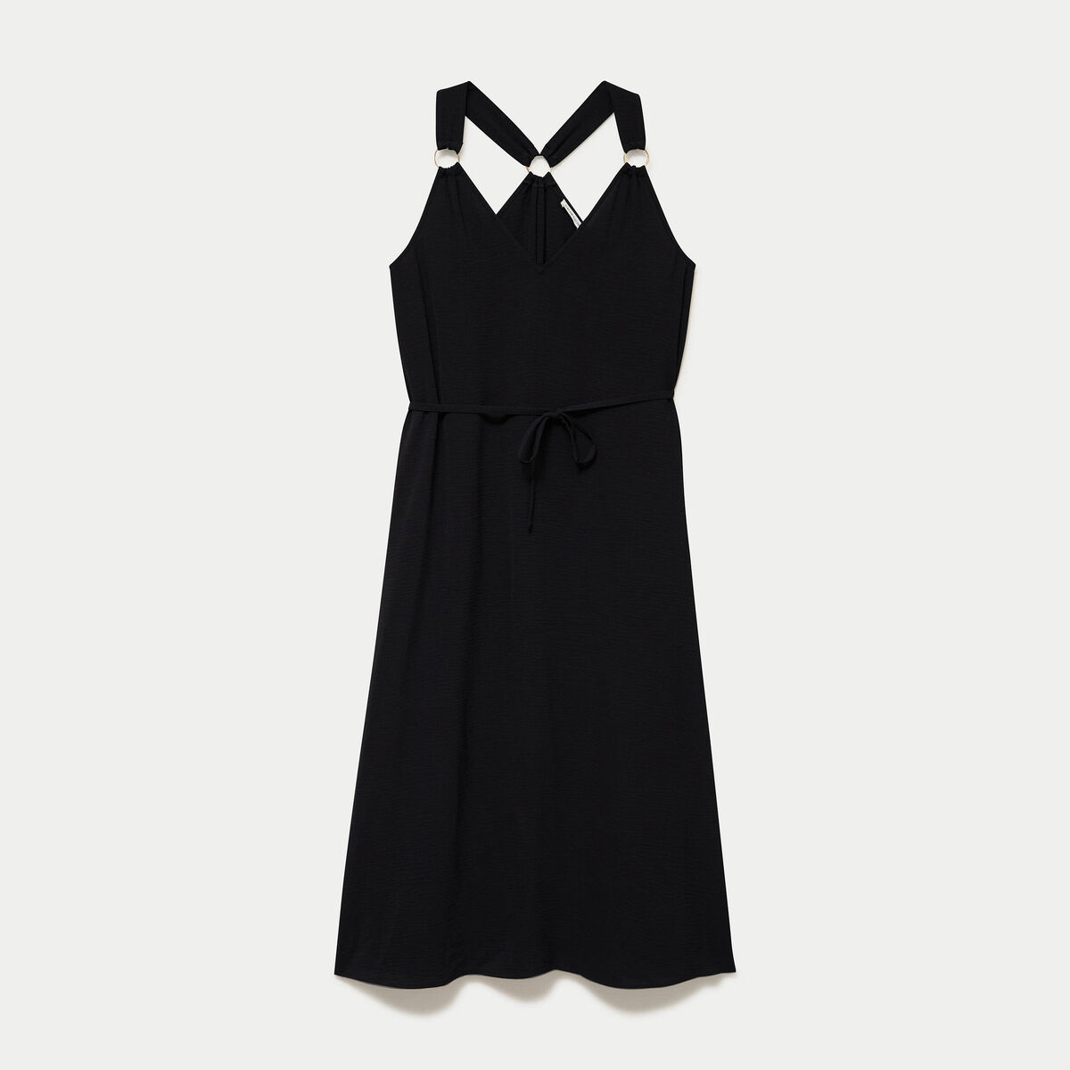 Robe longue droite col v bretelles fines noir femme