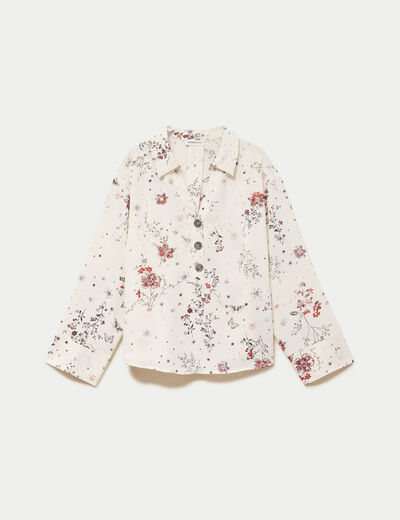 Blouse col chemise manches longues blanc femme