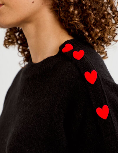 Pull ample col rond manches longues noir femme