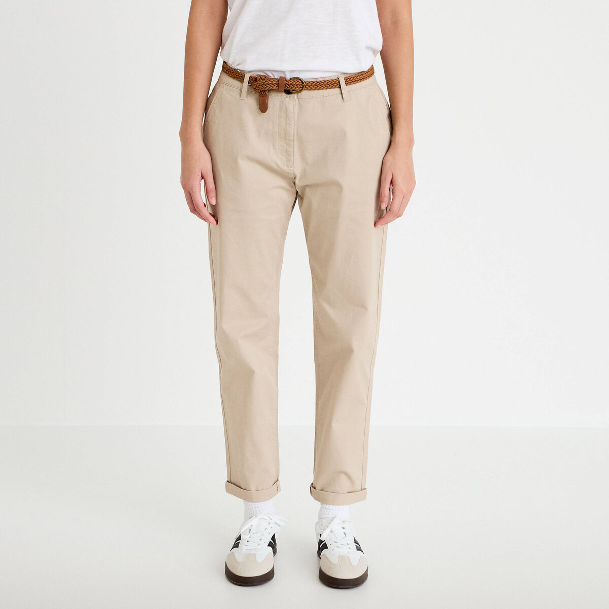 Pantalon chino 7/8&egrave;me beige femme
