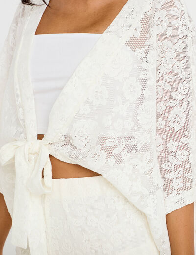 Kimono oversize ajour&eacute; ecru femme