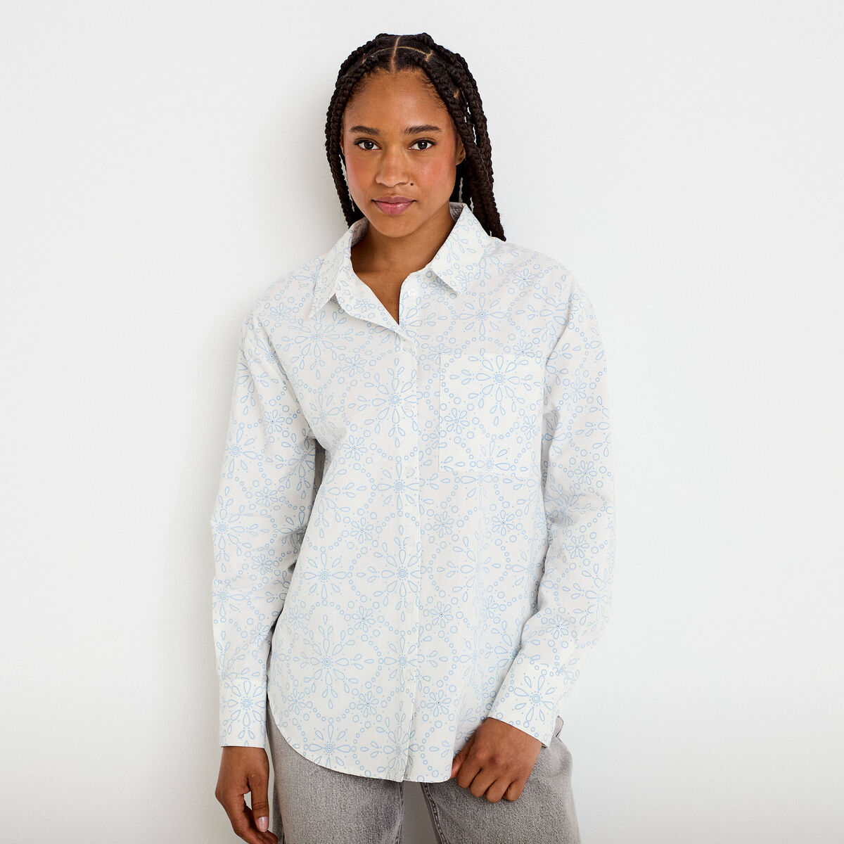 Chemise col classique manches longues ecru femme