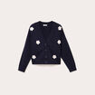 Gilet brod&eacute; col v bleu marine femme