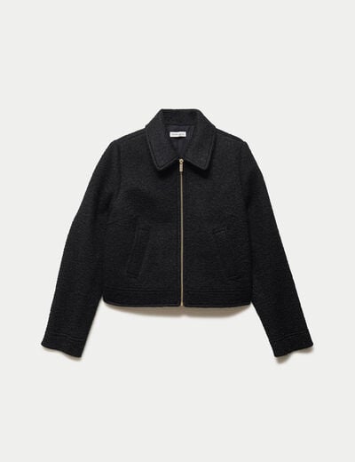 Veste cropped en bouclette noir femme
