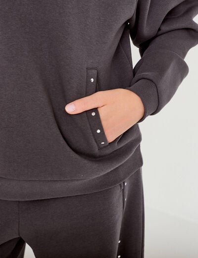 Sweat oversize &agrave; capuche manches longues gris fonc&eacute; femme