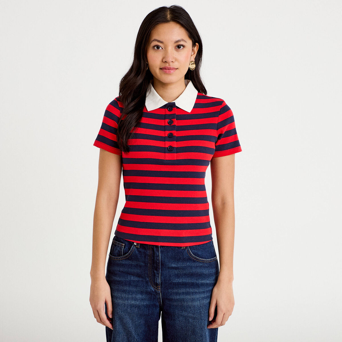 T-shirt c&ocirc;tel&eacute; col polo rouge femme