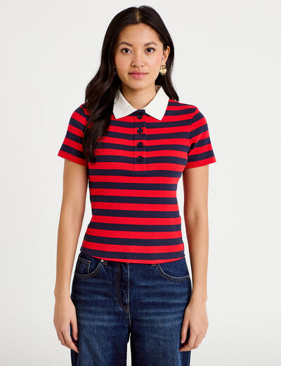 T-shirt c&ocirc;tel&eacute; col polo rouge femme