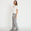 Jean wide leg taille basse strass denim gris femme