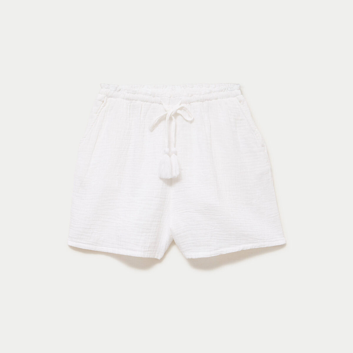 Short pliss&eacute; blanc femme