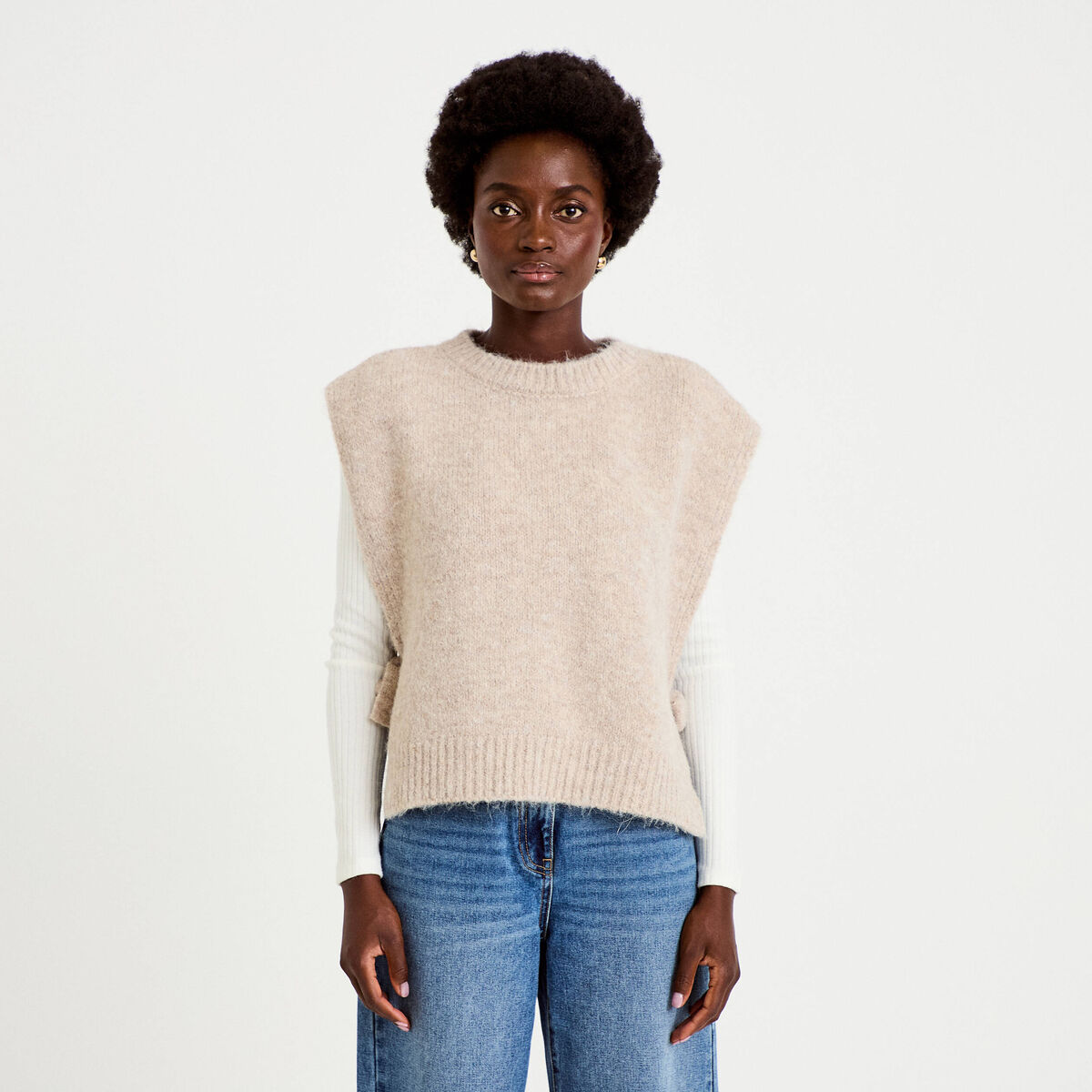 Pull sans manches taupe femme