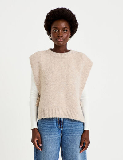 Pull sans manches taupe femme