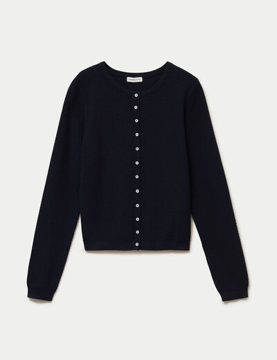 Gilet ajour&eacute; manches longues bleu marine femme
