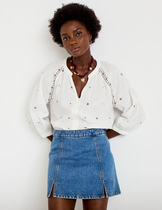 Jupe-short trap&egrave;ze en jean denim double stone femme