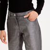 Pantalon droit en coton enduit gris argent femme