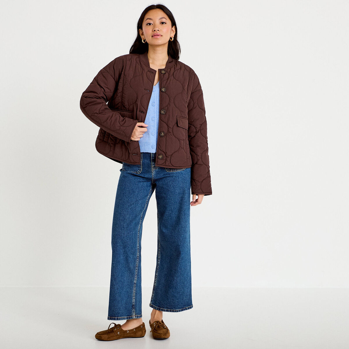 Veste ample manches longues marron fonc&eacute; femme