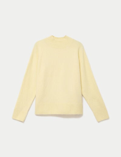 Pull col montant manches longues jaune clair femme