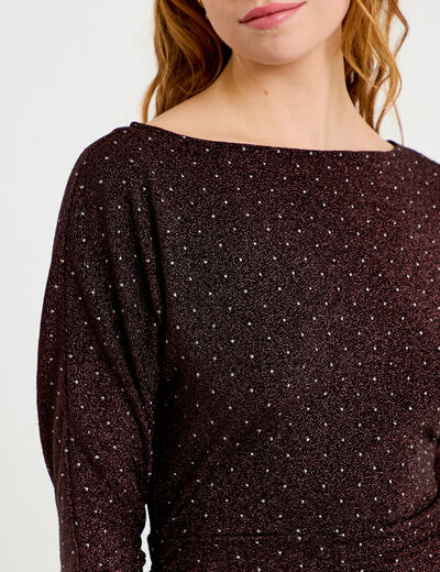 Top droit col bateau manches longues violet fonc&eacute; femme