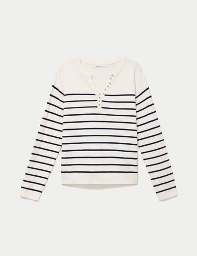 Pull fin manches longues bleu marine femme