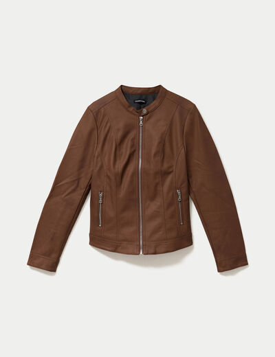 Veste droite zipp&eacute;e marron femme