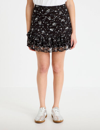 Jupe patineuse courte en dentelle noir femme