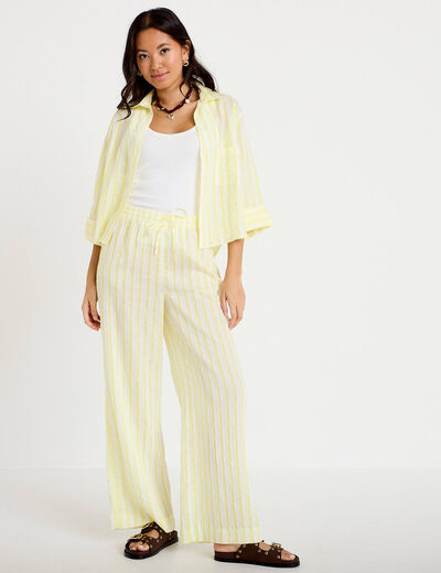 Pantalon large fluide taille standard jaune femme