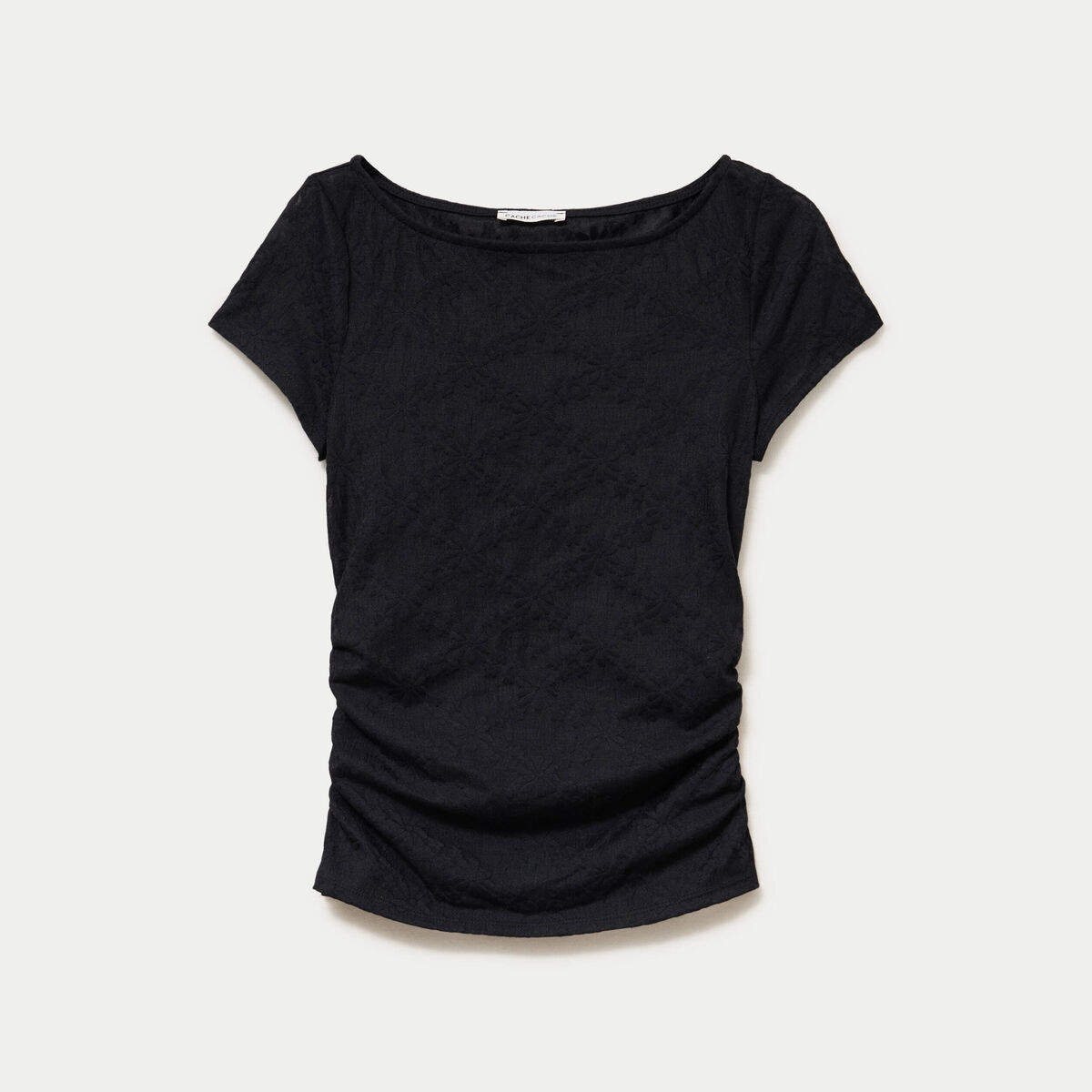 T-shirt ajust&eacute; dentelle col bateau noir femme