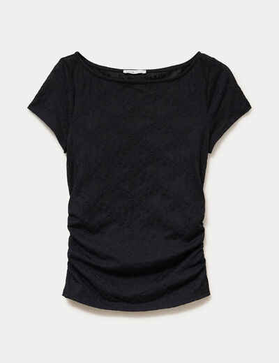 T-shirt ajust&eacute; dentelle col bateau noir femme