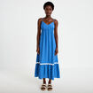 Robe longue &eacute;vas&eacute;e col v cr&ecirc;pe bleu fonc&eacute; femme