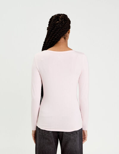 T-shirt uni &agrave; manches longues rose clair femme
