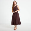 Robe longue bi-mati&egrave;re col rond marron fonc&eacute; femme