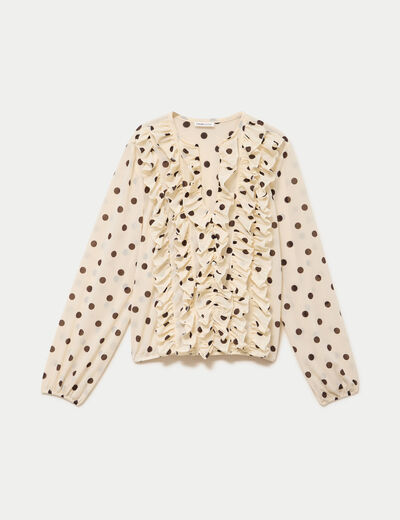 Blouse droite col v manches longues blanc femme
