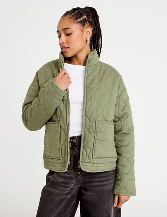 Veste matelass&eacute;e zipp&eacute;e vert kaki femme